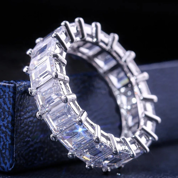 ▶Eternal Finger 3A Luxury Cubic Zircon 925 Silver Plated Engagement Ring, L161 - Picture 2 of 4